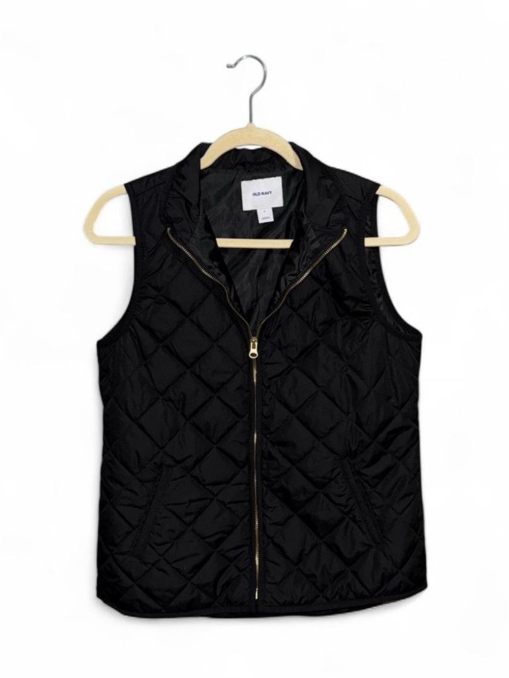 Old Navy Black and Gold Lightweight Puffer Vest Women’s Size Small